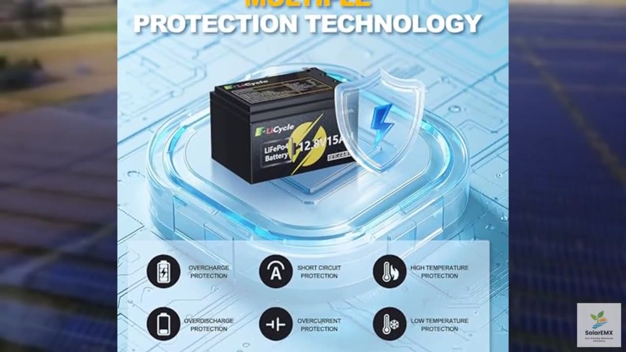 E LiCycle 12/12.8V 15Ah LiFePO4 Lithium Battery 4000+ Deep Cycles Rechargeable B