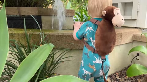 Toddler Rock-Throwing Fun at the Fountain! ||