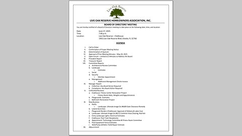 Live Oak Reserve HOA - Board of Directors Meeting 2025-06-17