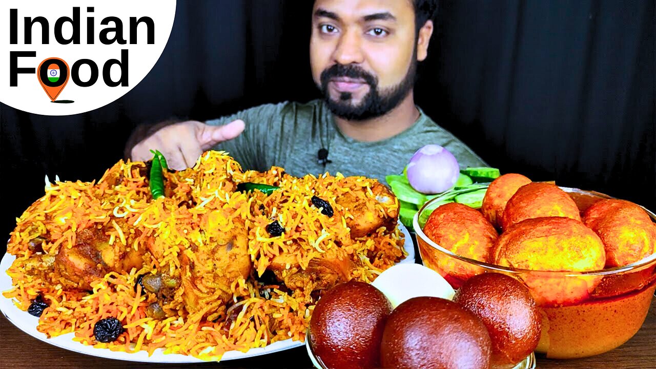 Hyderabadi Chicken Biryani, Gulab Jamun, Egg Curry, Rasgulla | ASMR Mukbang Eating Show | Big Bites
