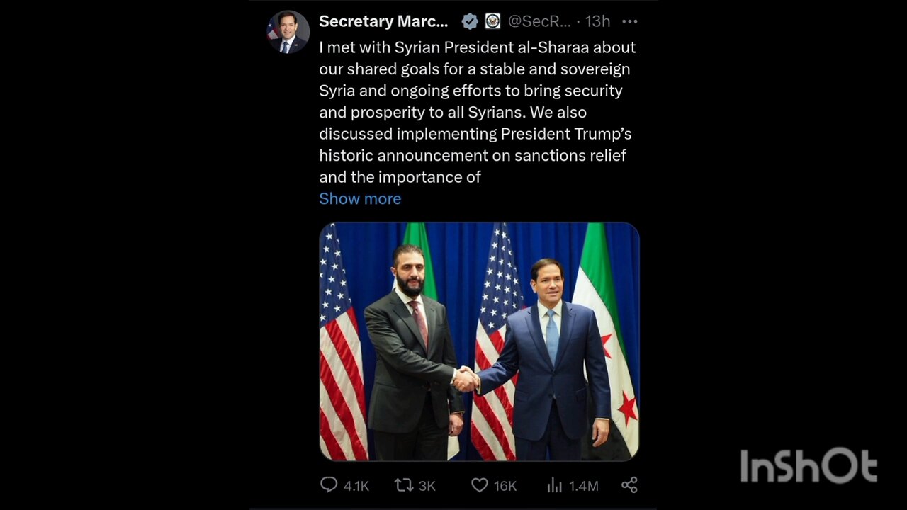 Secretary of State Marco Rubio met with Syrian President Ahmed al-Sharaa