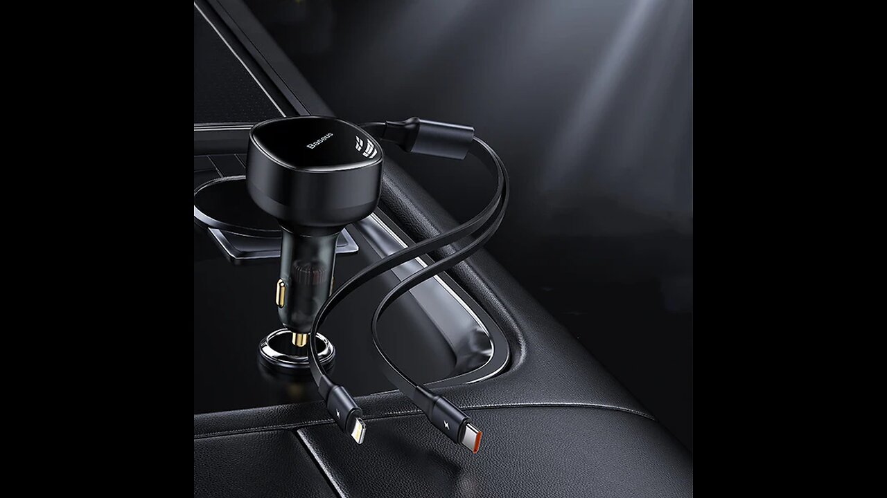 2-in-1 Retractable USB-C & Lightning Car Phone Charger， for iPhone, Android Phones & Tablets