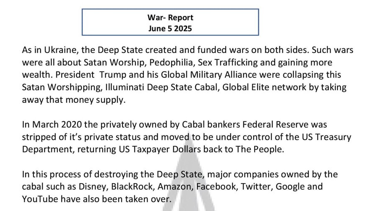 WAR REPORT - JUNE 05 2025 - TRUMP AND HIS GLOBAL MILITARY ALLIANCE