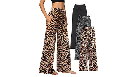3 Pack Women's Wide Leg Pants with Pockets, Causal Loose Pajama Palazzo Trousers Sweatpants.