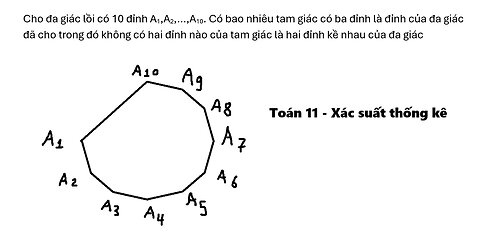 Toán 11: Cho đa giác lồi có 10 đỉnh A1,A2,…,A10. Có bao nhiêu tam giác có ba đỉnh là đỉnh của
