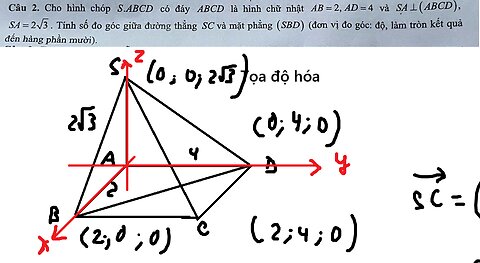 Sở Nghệ An: Cho hình chóp S.ABCD có đáy ABCD là hình chữ nhật AB = 2, AD = 4 và SA ⊥ (ABCD), SA = 2