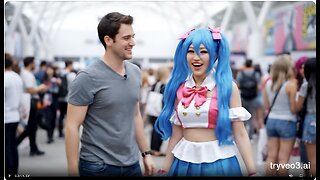 A man Giving a Hug to a Cosplay girl