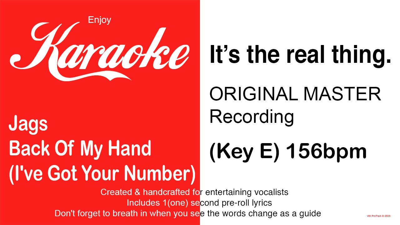 Jags - Back Of My Hand (I've Got Your Number) (Key E) 156bpm (2025) Karaoke