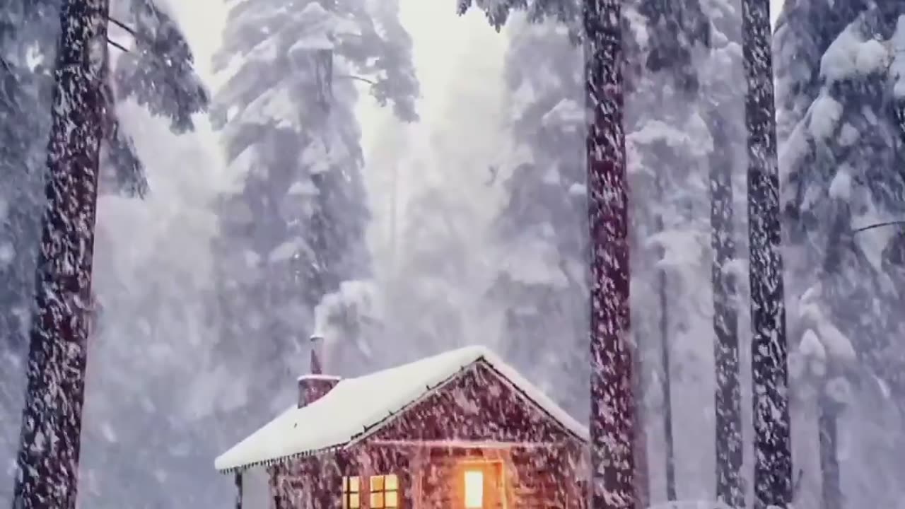 Warm Cabin Retreat in the Heart of a Snowy Forest