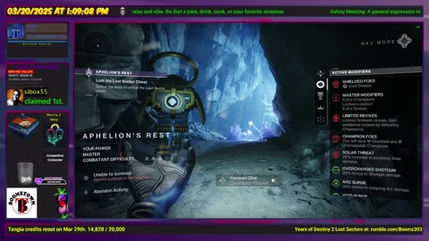 Destiny 2: 3-20-25 Aphelion's Rest is the Lost Sector. Arc/Void Surge.