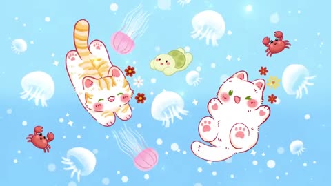 Chill Wave Lofi 🪼🫧Chillin' cat 🎏 1 Hr Songs『Cute lofi』🌊study/ aesthetic/ chill/ relax ♪
