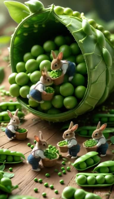 Tiny Bunny Farmers Harvest Giant Peas in a Whimsical World