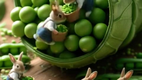 Tiny Bunny Farmers Harvest Giant Peas in a Whimsical World