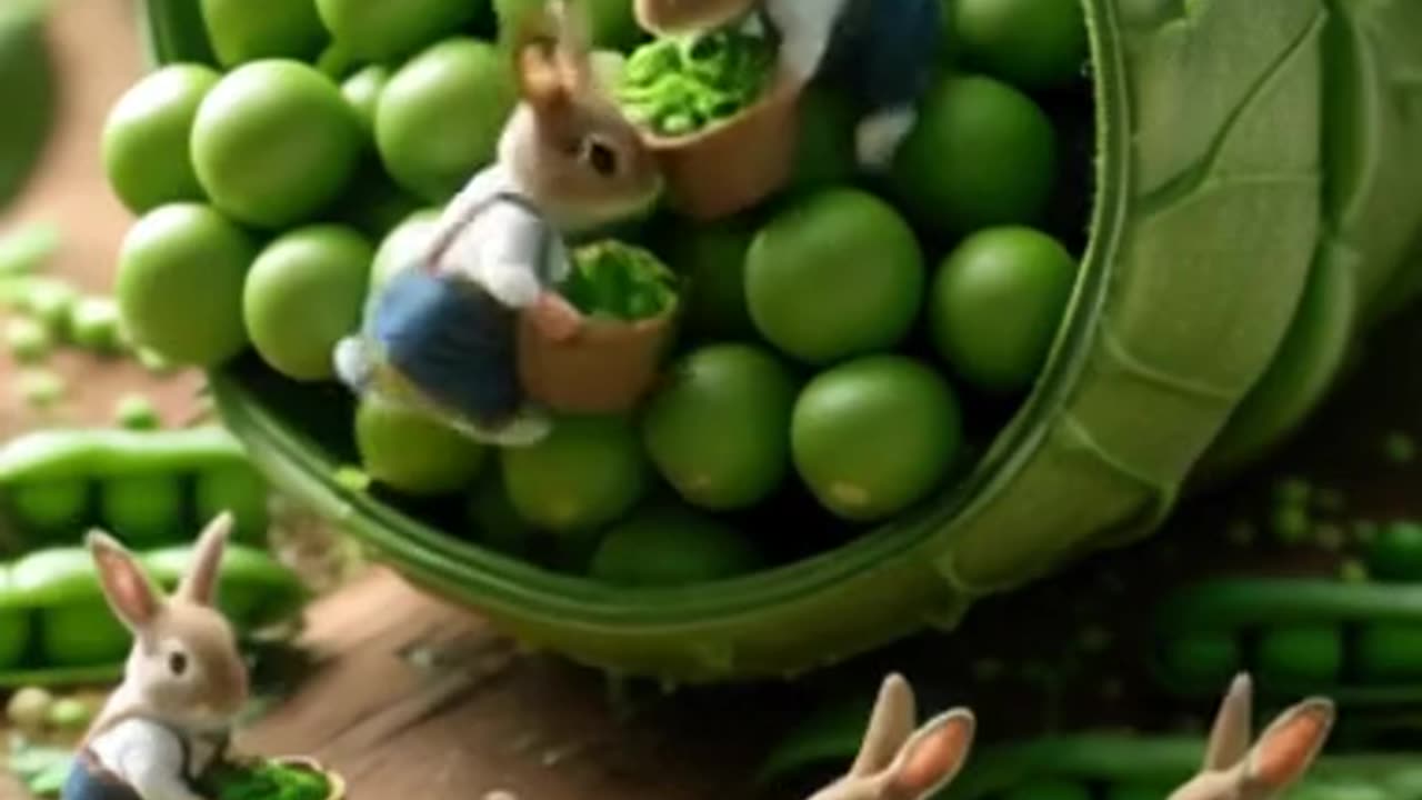 Tiny Bunny Farmers Harvest Giant Peas in a Whimsical World