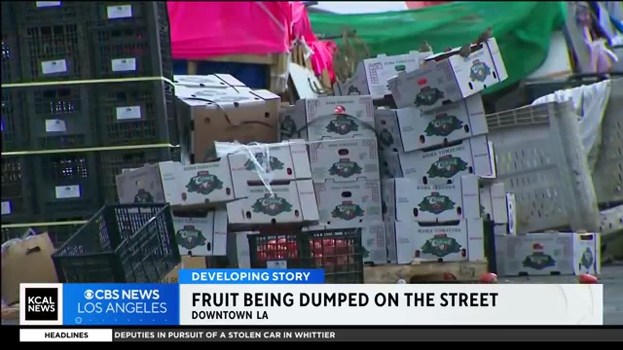 Tons of fruits and vegetables dumped onto downtown Los Angeles street
