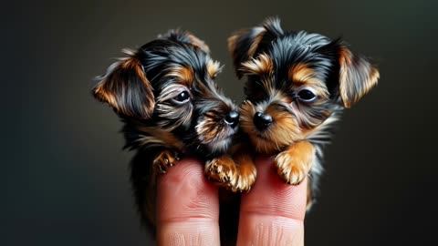Two miniature puppies kissing 💋