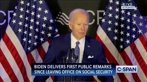 Joe Biden Begins First Post-Presidency Speech With Inaudible Rambling Over Intro Music