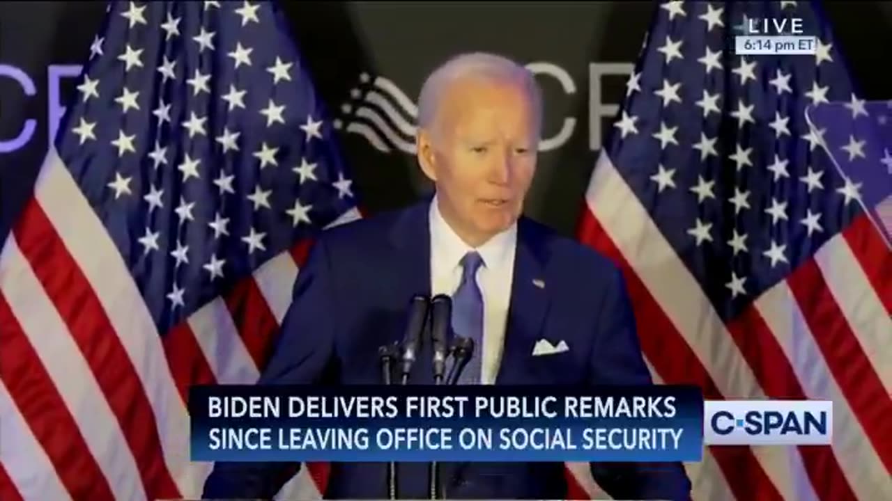 Joe Biden Begins First Post-Presidency Speech With Inaudible Rambling Over Intro Music