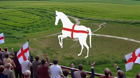 The Uffington White Horse painted with the cross of St George