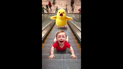 🐣Chick saves the baby from escalator.mp4