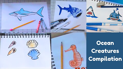HOW TO DRAW - Ocean Creature Compilation [Sharks, Seahorse & Shells]