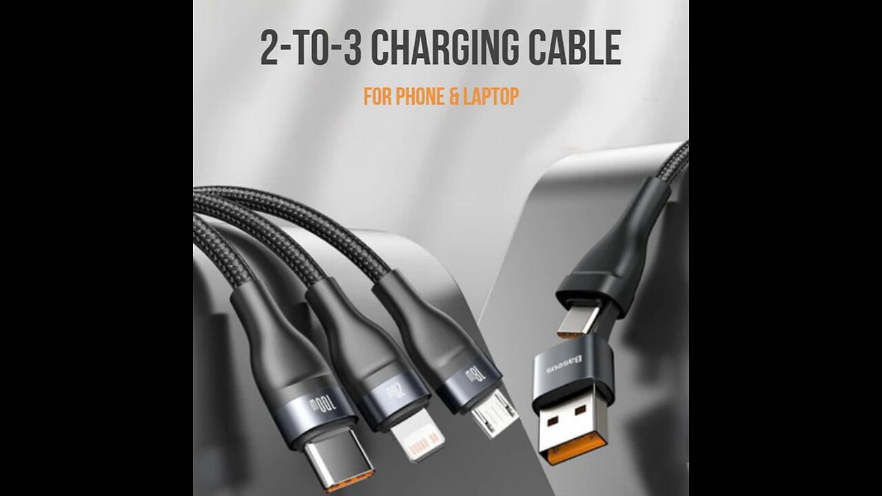 2-to-3 Fast Charging Cable (1.2m), with Double Input and Triple Output, 100W Power, with PD20W_QC18W