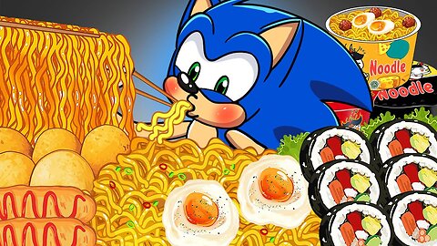 Sonic the Hedgehog 3 - Sonic Eating Fire Noodle, Hot Dog, Gimbap - Convenience Store Food - ASMR