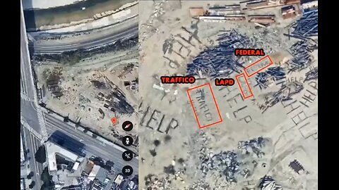 An aerial view of specific coordinates in Santa Monica, California reveals massive letters spelling