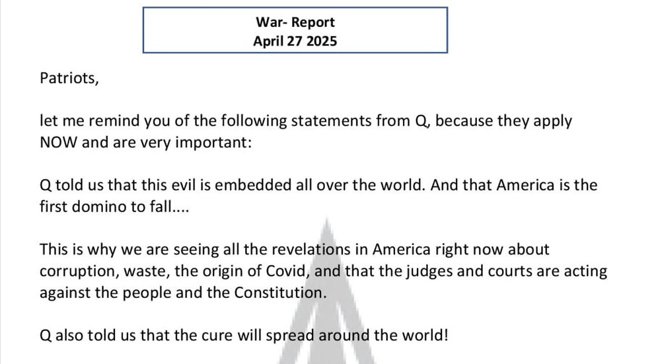 WAR REPORT - APRIL 27 2025 - HAVE FAITH IN THE PLAN COS NCSWIC