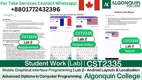 Student Work (𝐋𝐚𝐛 𝟐)| 𝐂𝐒𝐓𝟐𝟑𝟑𝟓 𝐋𝐚𝐛 𝟐 Android Layouts & Localization | Algonquin College Ottawa