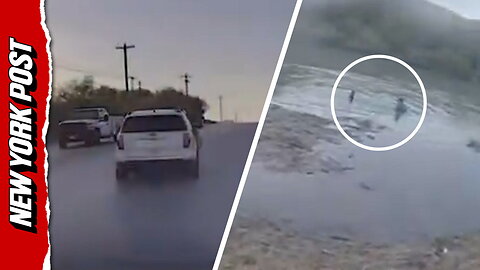 Shocking moment human smuggler jumps into Rio Grande with infant to evade arrest