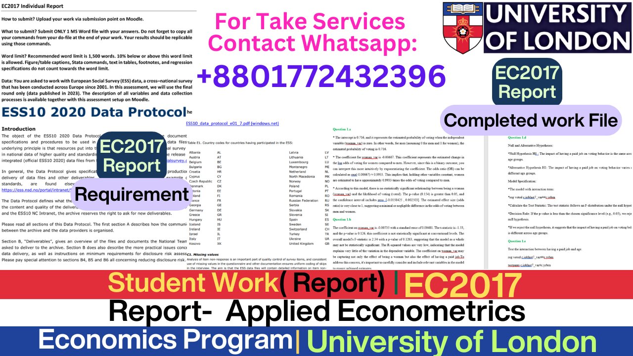 Student Work (Report) | EC2017 Applied Econometrics Analysis | University of London