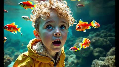 Boy in wonderful aquarium