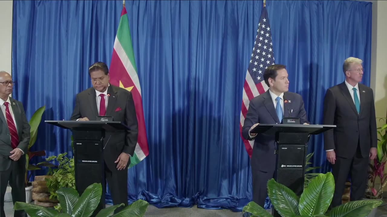Secretary of State Marco Rubio and Guyanese President Irfaan Ali at a Joint Press Availability