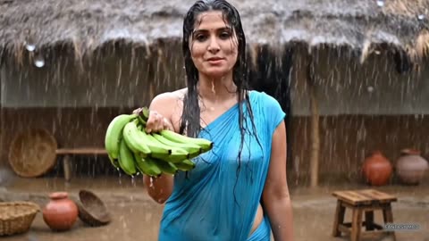 बारिश में गाँव की कहानी 🌧️ _ Banana Garden to Vegetable Farm _ Rainy Day Vlog
