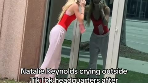 Natalie Reynolds crying outside Tik Tok headquarters after getting banned