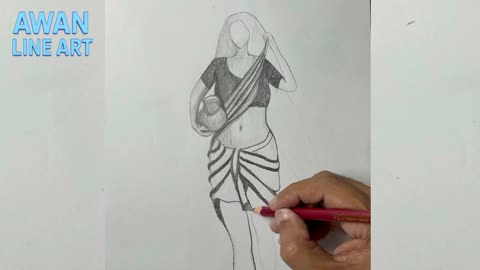 Traditional Girl Sketch with Pot Pencil Art Drawing