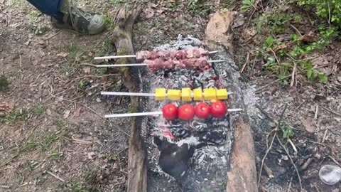 Barbecue meat by the lake | VLOG, ASMR, Spring vibes, Picnic, Forest, Cooking in nature