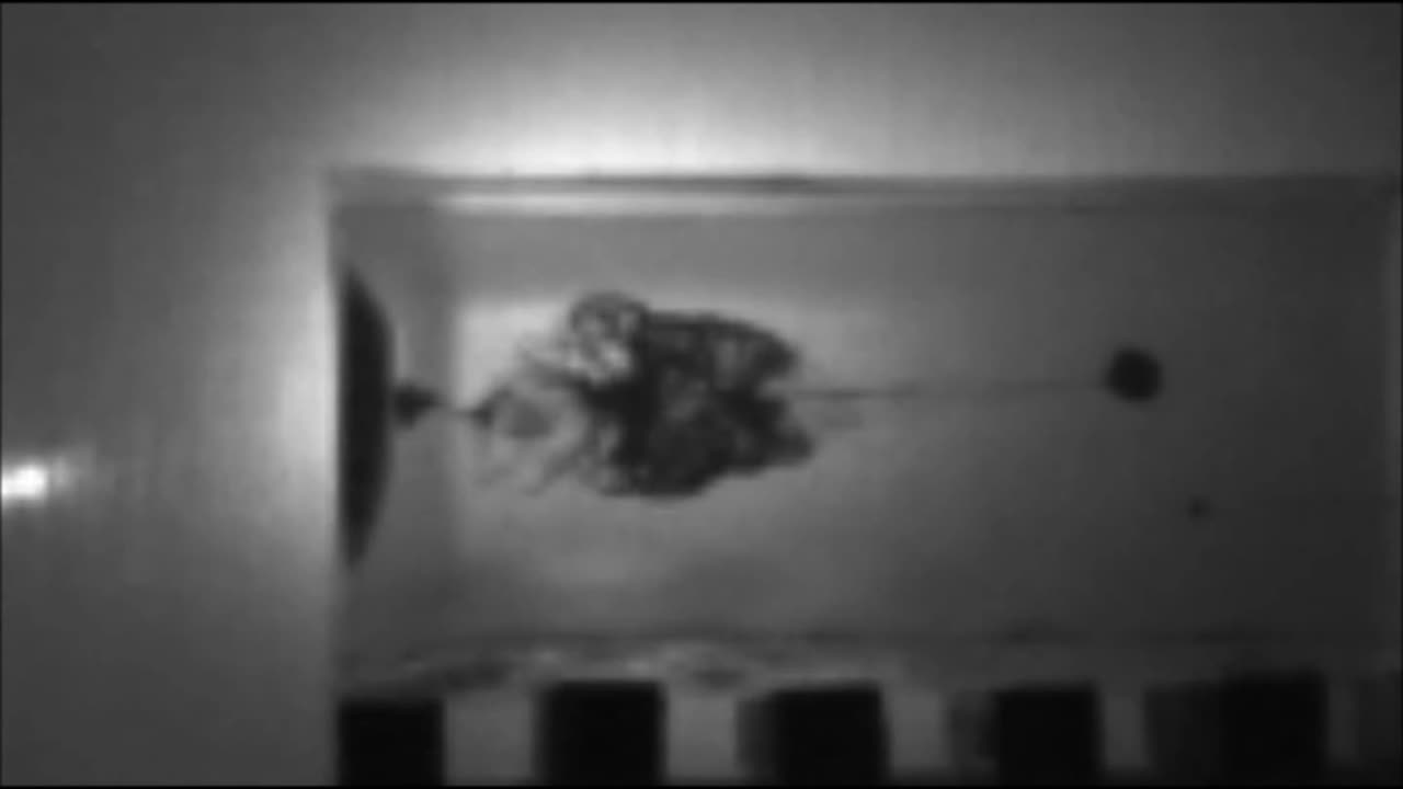 SLOW MOTION 9mm Police Hornady 90gr XTP impacting ballistic gelatin
