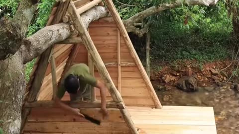 Build an Amazing Shelter Cabin on the Water, Survival Camping, Tree house