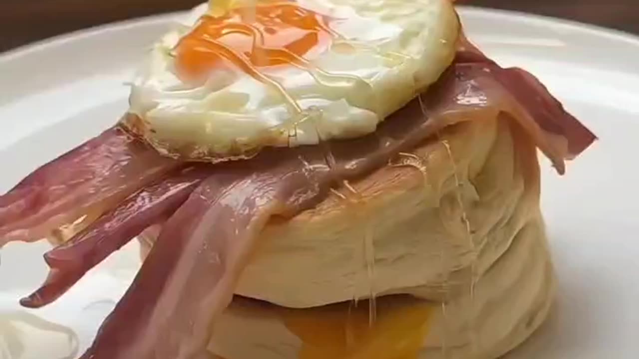 Make fluffy pancake with eggs and beacon