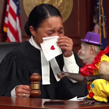 A Judge Weeping in Front of a Clown Monkey