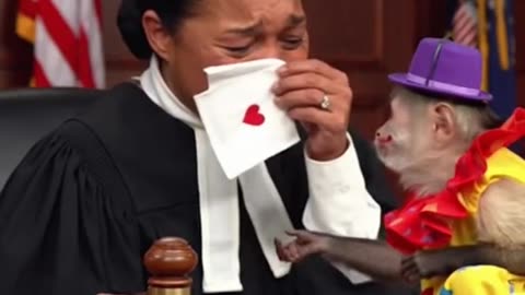 A Judge Weeping in Front of a Clown Monkey
