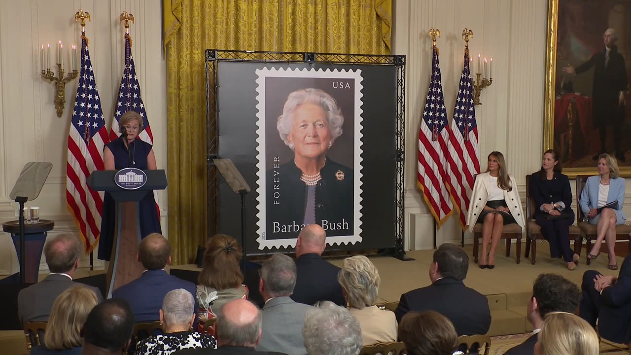 First Lady Melania Trump Participates in a Barbara Bush Stamp Unveiling Event