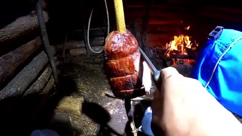 1 Year in Log Cabin Survival Shelter (Building, Camping, Repairing Bushcraft Shelter)_part11