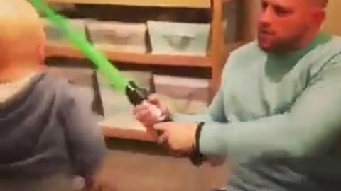 The son and father took their lightsaber battle very seriously | funny video | crazy clips