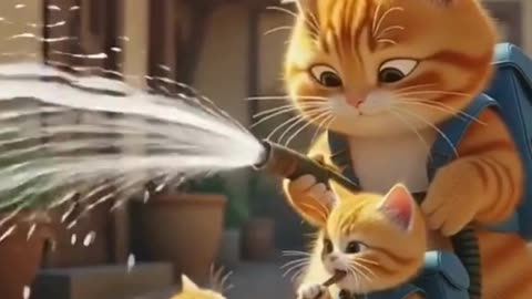 Chubby Cat Gives Muddy Kitten a Hilarious Bath!