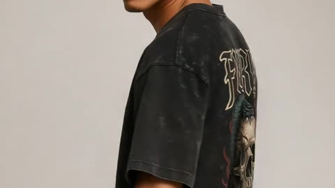 Uzeron Snake skull Acid wash oversized T-shirt