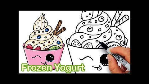 How to Draw Frozen Yogurt Dessert, Soft Serve Ice Cream cutev