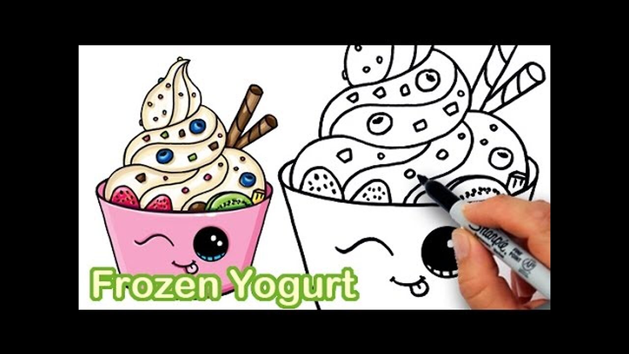 How to Draw Frozen Yogurt Dessert, Soft Serve Ice Cream cutev